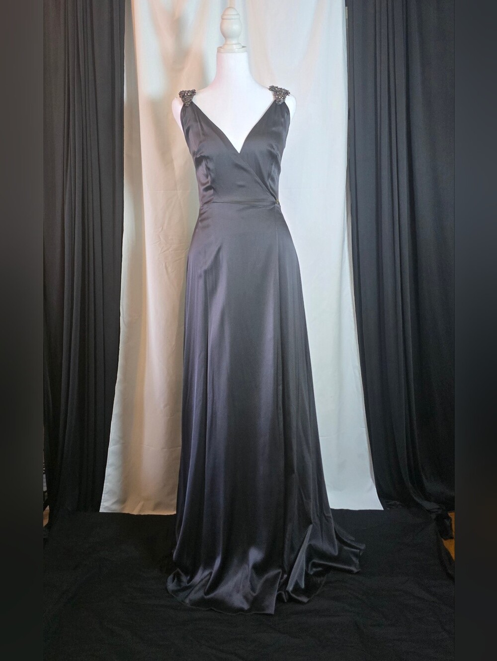 Maria Bianca Nero Beaded Shoulder Silky Wrap Dress VINTAGE